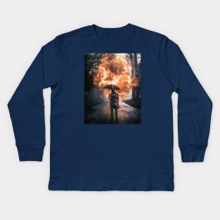 Man on dark road Kids Long Sleeve T-Shirt